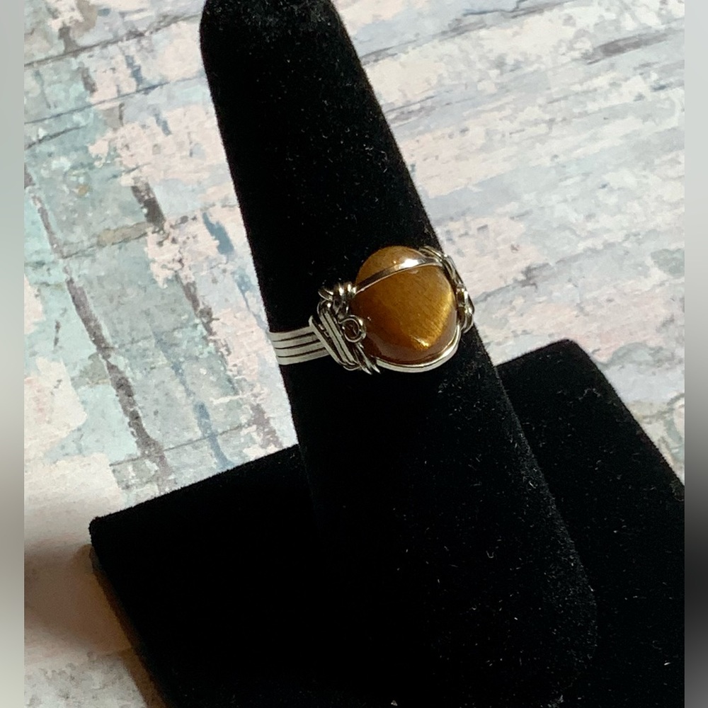 Vintage 925 Wire-Wrapped w/ Rare Natural Gold Rutilated Quartz Sz 6
